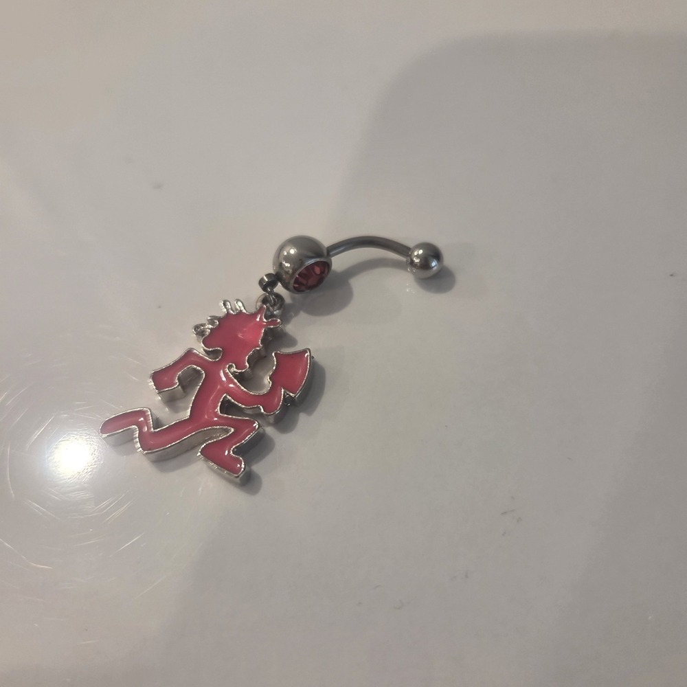 Dark Pink Hatchetman Belly Button Ring With Pink Gem Sparkle Icp Juggalo